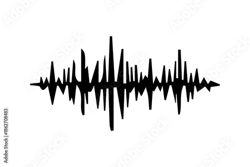 The irregular, jagged spikes represent sound frequency and amplitude, symbolizing voice recognition, music, or digital signal processing.