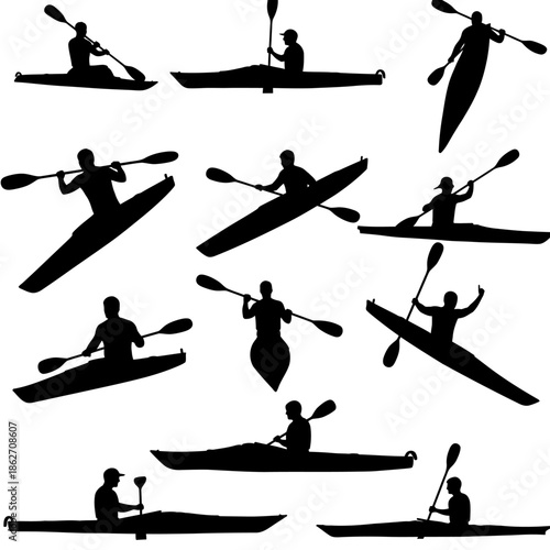 Kayaking and Canoeing Paddlers Silhouettes Collection