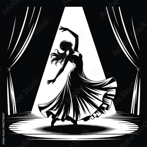 Dancer in spotlight silhouette vector