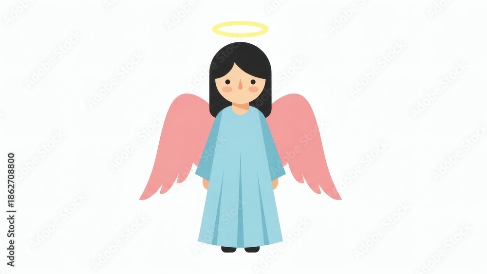 Fototapeta premium Angel Clipart of a Cute Girl with Wings and Halo, Vector Illustration