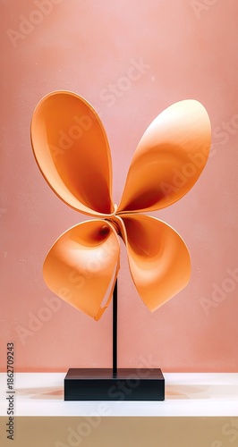Abstract orange sculpture on a black stand