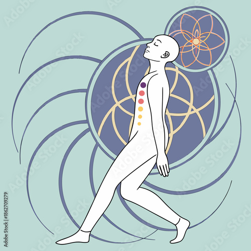 Meditation Energy Flow Human Outline for Mindfulness and Zen