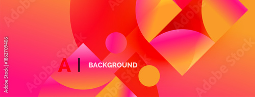 Vibrant abstract background. Overlapping circles create dynamic gradient effect. Pink, orange, yellow hues dominate composition. Text reads AI BACKGROUND.