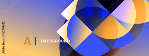 Abstract geometric shapes overlap, creating vibrant gradient background. Colors blend smoothly, suggesting digital innovation. Text reads AI BACKGROUND.