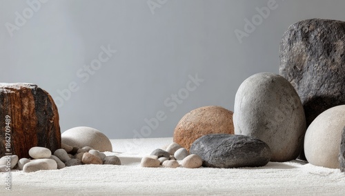 Calm stones on a light surface