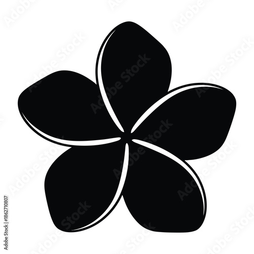 Black silhouette of a five-petaled tropical flower with white outlines, isolated on a white background, representing a simple floral design.