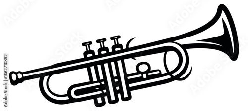 Bold line art illustration of a trumpet depicting a musical instrument for music related designs