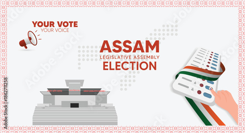 Assam legislative assembly election concept illustration showing electronic voting participation process