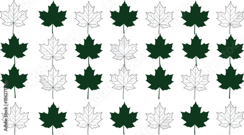 Green maple leaf pattern on white background, seamless nature foliage backdrop with forest tree leaves, organic botanical wallpaper for textile design and creative projects.