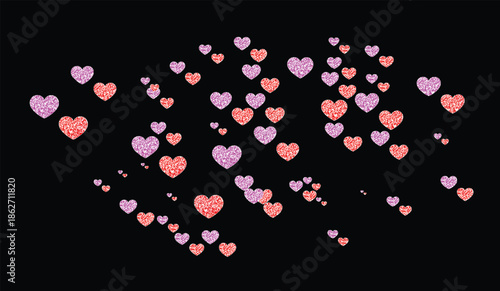 Glitter Hearts Confetti Background with Scattered Red and Pink Sparkles