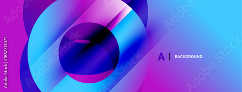 Abstract vibrant design. Overlapping circles create dynamic visual effect. Blue, purple hues dominate composition. Modern aesthetic.