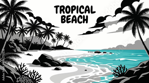 tropical beach features turquoise water, white sand, and gentle waves, creating a vibrant and highly demanded landscape symbolizing escape, relaxation, and coastal paradise