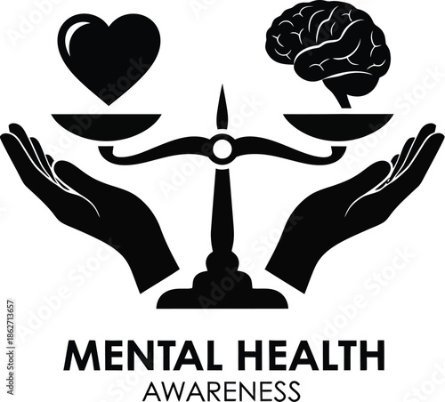 Graphic illustration symbolizing the critical balance between emotional well-being and cognitive function achieved through careful mental health awareness and support systems