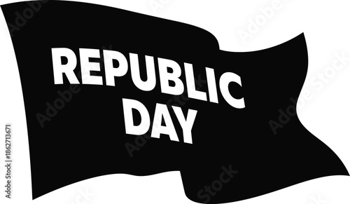 Waving black and white graphic banner prominently displaying bold white lettering that clearly communicates the celebratory message republic day for graphic design projects
