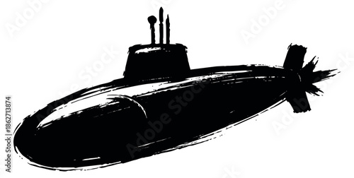 Brush stroke illustration of a submarine depicting its silhouette for naval or military designs