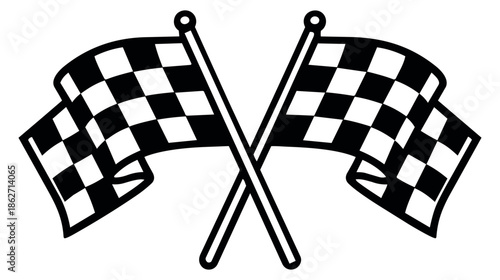 Line art illustration of crossed checkered flags depicting a finish line for racing events