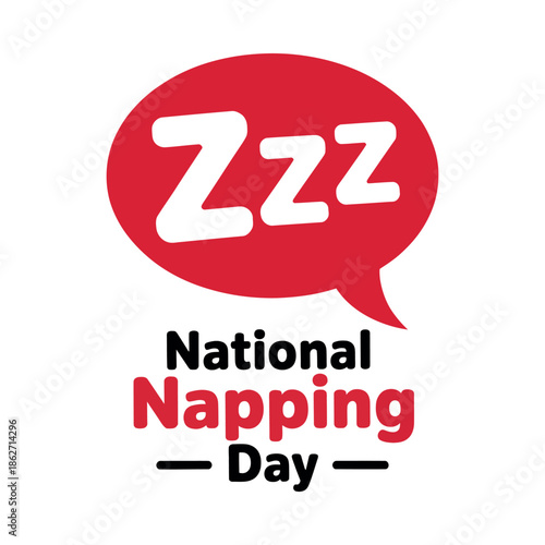 Napping Day graphic shows Zzz inside a red speech bubble above text.