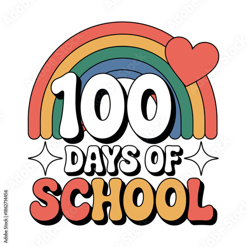 Colorful rainbow design celebrates exactly one hundred days of successful.
