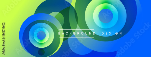 Abstract colorful circles overlap. Gradient shades create dynamic visual effect. Modern design element for backgrounds, presentations.