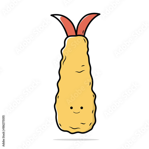 Cute Kawaii Tempura Vector Pastel Colored Flat Style Japanese Food Illustration, Hand-Drawn Cartoon Fried Shrimp Icon for Restaurant Menu, Kids Design, Cooking, Dinner, and Cute Food Theme