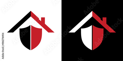 shield and roof home logo. home and shield dual meaning logo design inspiration