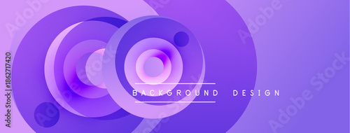 Abstract purple circles create dynamic layers. Modern design features gradients, depth, visual interest. Text reads background design.