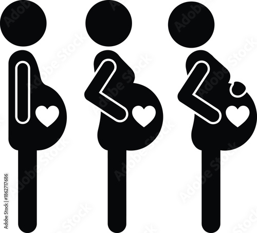 Pregnant Woman Silhouette Icon Set Maternity Vector Illustration