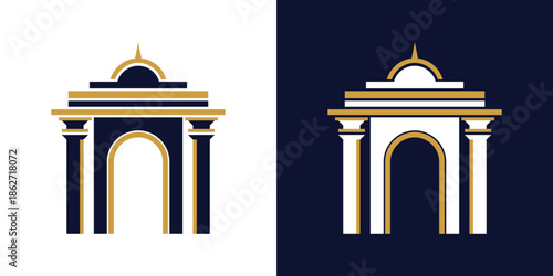 Ancient Greek arch pillar gate logo design