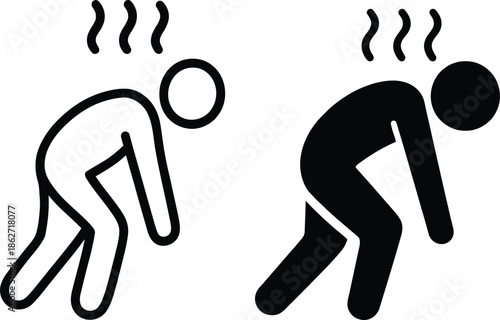 Disabled Woman Walking With Cane Icon, Black Silhouette