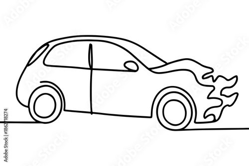 Minimalist Line Art of Car Fire Incident
