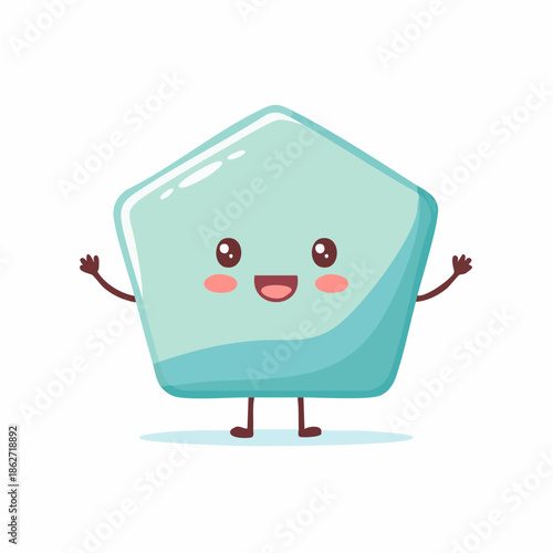 Cute cartoon pentagonal character with smiling face and arms