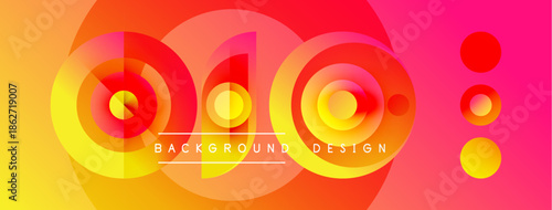 Abstract vibrant circles, gradients blend yellow, orange, pink. Modern design element for backgrounds, presentations. Text reads background design.