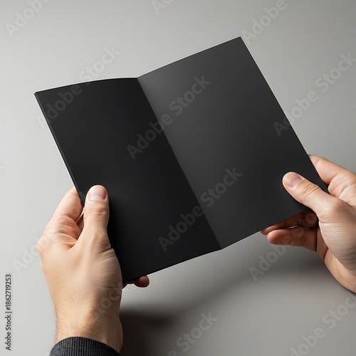 Mysterious Black Brochure: Hands Holding a Secret