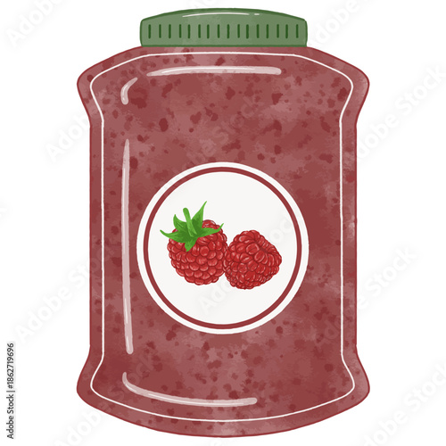 Raspberry Jam Jar Watercolor Illustration