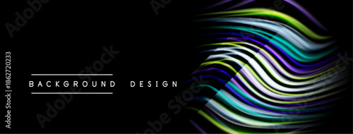 Abstract flowing lines create vibrant colorful wave pattern. Dark background emphasizes bright design elements. Modern aesthetic.