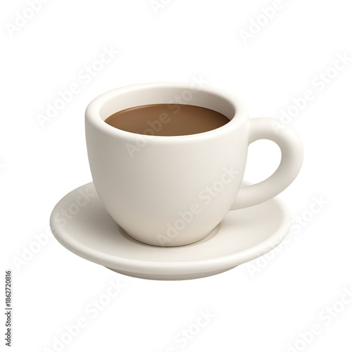 3d isometric view of coffee cup and saucer minimal icon