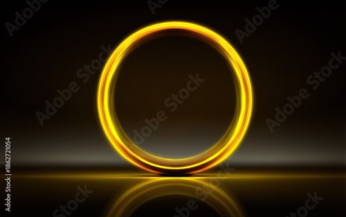 Glowing gold ring illuminated against dark background abstract digital art