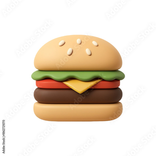 3D Realistic Hamburger Icon Isolated on White Background