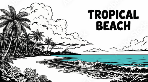 tropical beach features turquoise water, white sand, and gentle waves, creating a vibrant and highly demanded landscape symbolizing escape, relaxation, and coastal paradise