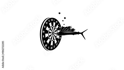 darts with swordfish, black isolated silhouette