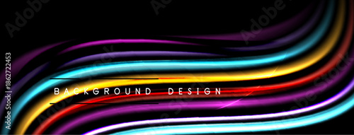 Abstract flowing lines, vibrant colors over black background. Modern design element, perfect for digital projects.