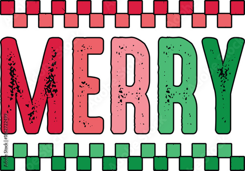 Merry SVG, Checkered Christmas SVG, Retro Distressed Holiday Shirt Design, Merry & Bright, Holly Jolly, Christmas Vibes SVG