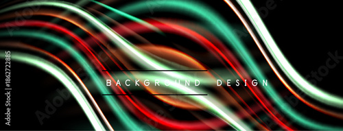 Abstract flowing lines, vibrant colors, dark background. Modern design element, dynamic composition, smooth gradients.