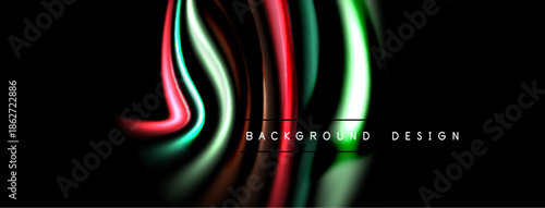 Vibrant fluid shapes, flowing lines. Dark background highlights colorful curves, creating modern design element. Abstract composition.