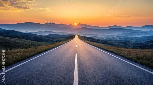 Road to horizon at sunrise