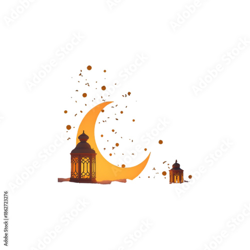 a moon and lantern gives ramadan vibes