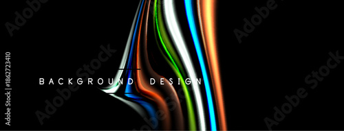Abstract colorful lines converge, creating dynamic visual effect. Dark background emphasizes bright streaks, modern design element.