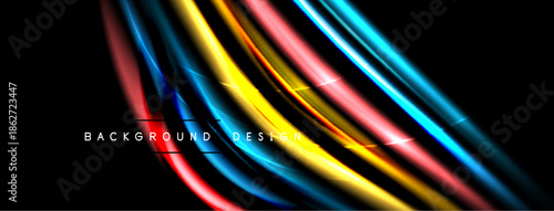 Abstract colorful lines over black background. Dynamic composition, modern design elements, bright illumination, smooth gradients.
