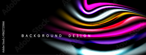 Abstract flowing ribbons, vibrant colors, dark background. Modern design element, dynamic curves, smooth gradients. Background text reads background design.