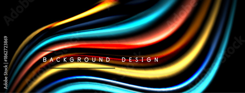 Abstract flowing ribbons, vibrant colors, dark background. Modern design element, dynamic curves, smooth gradients.
